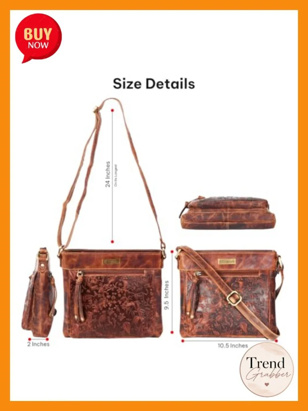 Genuine Leather Crossbody Purse With Adjustable Strap